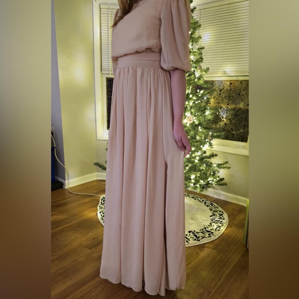 Beige A-Line Formal Maxi Dress